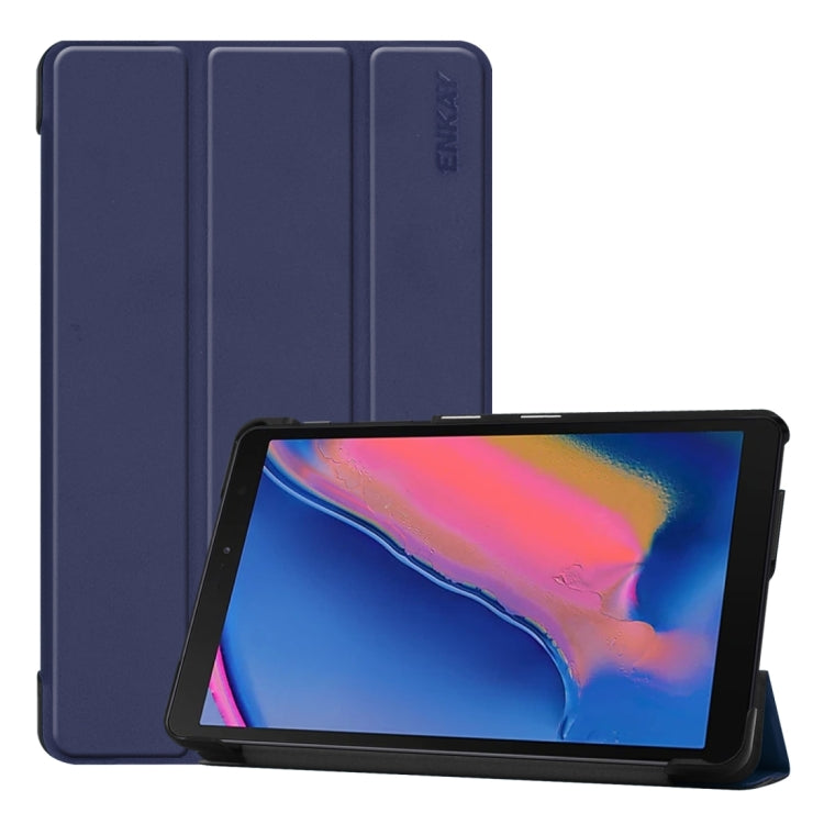 ENKAY High Quality PU Leather + Plastic Bottom Case with Three-folding Holder for Samsung Galaxy Tab A 8 (2019) P200 / P205, For Galaxy Tab A 8 (2019)