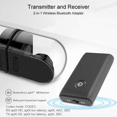 B10S Bluetooth Adapter 5.0 Bluetooth Transmitter Receiver 2 in 1 Bluetooth Adapter, black