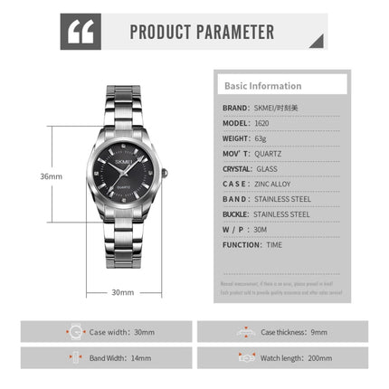 SKmei 1620 Delicate Rhinestone Creative Casual Waterproof Quartz Women Watch Steel Strap Watch