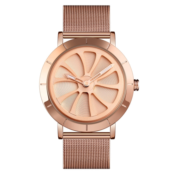 SKMEI 9204 Fashion Skeleton Rotating Dial Waterproof Business Mesh Belt Quartz Watch Men Watch