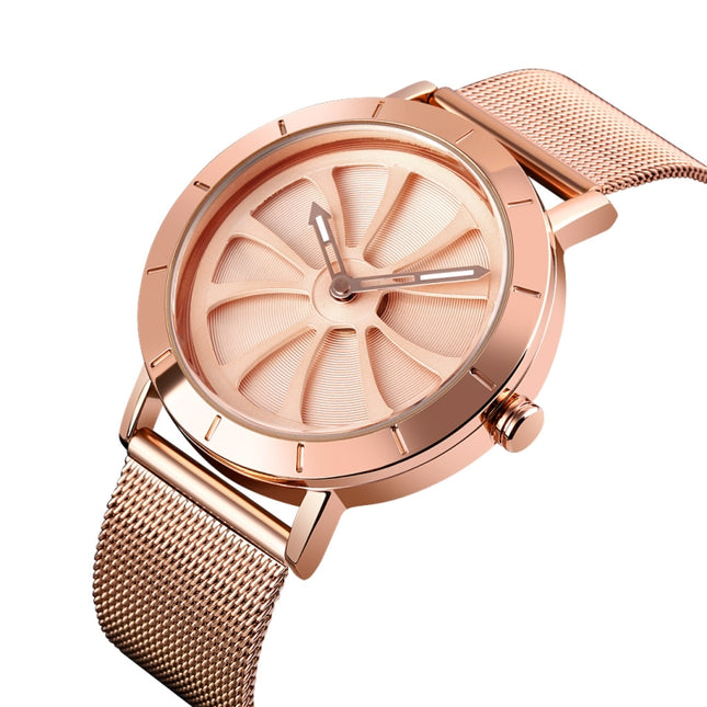 SKMEI 9204 Fashion Skeleton Rotating Dial Waterproof Business Mesh Belt Quartz Watch Men Watch