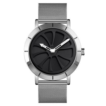 SKMEI 9204 Fashion Skeleton Rotating Dial Waterproof Business Mesh Belt Quartz Watch Men Watch
