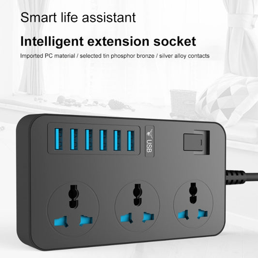 T09 3000W High Power Multi-Function Plug-in 3-Hole International Universal Jack + 6 USB Intelligent Charging, EU PLUG, US PLUG, UK PLUG