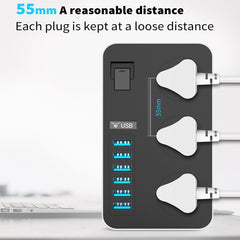 Enchufe universal internacional de 3 orificios multifunción de alta potencia T09 de 3000 W + 6 puertos USB de carga inteligente, ENCHUFE UE, ENCHUFE EE. UU., ENCHUFE RU