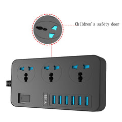 T09 3000W High Power Multi-Function Plug-in 3-Hole International Universal Jack + 6 USB Intelligent Charging, EU PLUG, US PLUG, UK PLUG