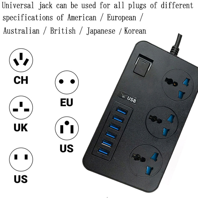 Enchufe universal internacional de 3 orificios multifunción de alta potencia T09 de 3000 W + 6 puertos USB de carga inteligente, ENCHUFE UE, ENCHUFE EE. UU., ENCHUFE RU