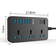 T09 3000W High Power Multi-Function Plug-in 3-Hole International Universal Jack + 6 USB Intelligent Charging, EU PLUG, US PLUG, UK PLUG