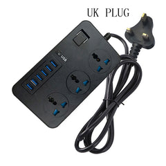 T09 3000W High Power Multi-Function Plug-in 3-Hole International Universal Jack + 6 USB Intelligent Charging, EU PLUG, US PLUG, UK PLUG