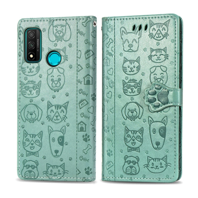 Lovely Cat and Dog Embossing Pattern Horizontal Flip Leather Case , with Holder & Card Slots & Wallet & Cartoon Clasp & Lanyard, For Huawei P Smart 2020, For Xiaomi Mi 10 Lite 5G, For Xiaomi Redmi 10X & Note 9