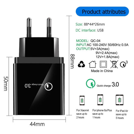 30W QC 3.0 USB + 3 USB 2.0 Ports Mobile Phone Tablet PC Universal Quick Charger Travel Charger, EU Plug, EU Plug