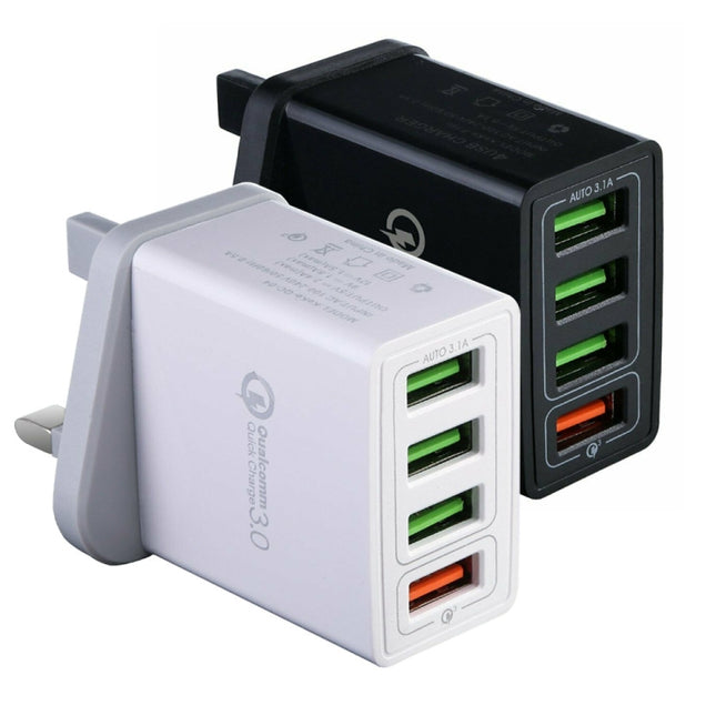 30W QC 3.0 USB + 3 USB 2.0 Ports Mobile Phone Tablet PC Universal Quick Charger Travel Charger, UK Plug, UK Plug