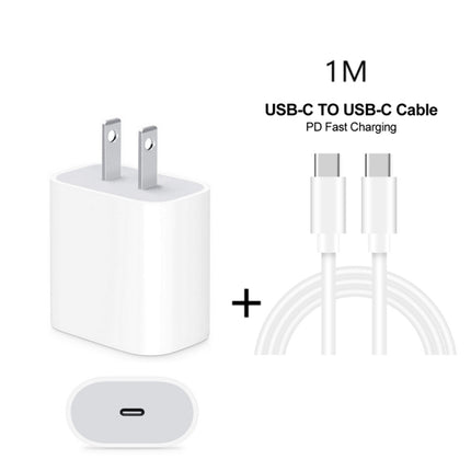 2 in 1 Single USB-C / Type-C Port Travel Charger + 3A PD 3.0 USB-C / Type-C to USB-C / Type-C Fast Charge Data Cable Set, Cable Length: 1m, 18W 1m