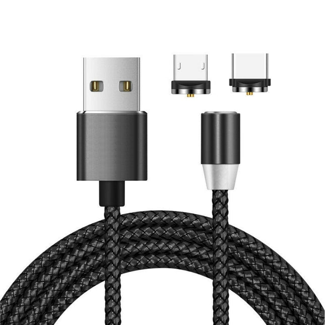 2 in 1 USB to Micro USB + USB-C / Type-C Magnetic Metal Connector Nylon Two-color Braided Magnetic Data Cable, Cable Length: 1m, Micro USB + USB-C / Type-C