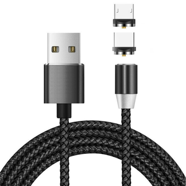 2 in 1 USB to Micro USB + USB-C / Type-C Magnetic Metal Connector Nylon Two-color Braided Magnetic Data Cable, Cable Length: 1m, Micro USB + USB-C / Type-C