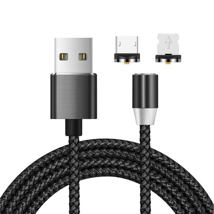 2 in 1 USB to 8 Pin + Micro USB Magnetic Metal Interface Nylon Braided Charging Cable, Length: 1m, 1m