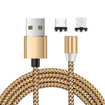 2 in 1 USB to 8 Pin + Micro USB Magnetic Metal Interface Nylon Braided Charging Cable, Length: 1m, 1m