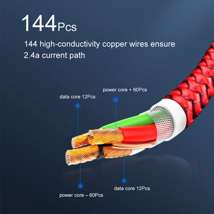 2 in 1 USB to 8 Pin + Micro USB Magnetic Metal Interface Nylon Braided Charging Cable, Length: 1m, 1m