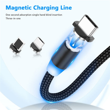 3 in 1 USB to 8 Pin + Type-C/USB-C + Micro USB Magnetic Metal Interface Nylon Braided Charging Cable, Length: 1m
