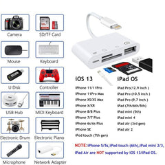 ZS-S1827 4 in 1 SD Card + TF Card + 8 Pin Charge + USB Interface to 8 Pin Interface Camera Reader Adapter, Support All iOS System