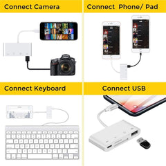 ZS-S1827 4 in 1 SD Card + TF Card + 8 Pin Charge + USB Interface to 8 Pin Interface Camera Reader Adapter, Support All iOS System