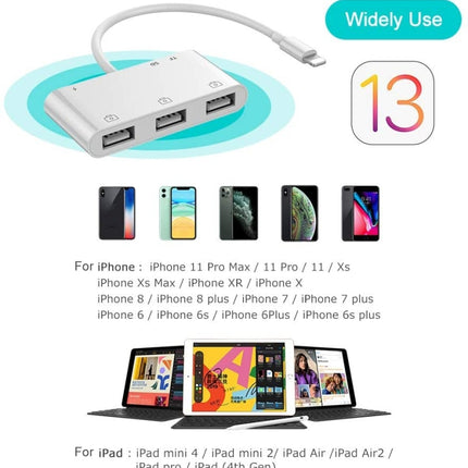 ZS-S1852 6 in 1 3 USB Female to 8 Pin Male OTG Camera Card Reader Adapter with SD & TF Card & 8 Pin Charging Interface, Support All iOS System