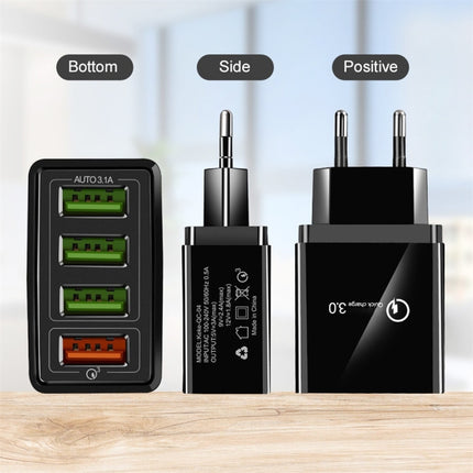 2 in 1 USB to USB-C / Type-C Data Cable + 30W QC 3.0 4 USB Interfaces Mobile Phone Tablet PC Universal Quick Charger Travel Charger Set, EU Plug, USB-C / Type-C Set EU Plug
