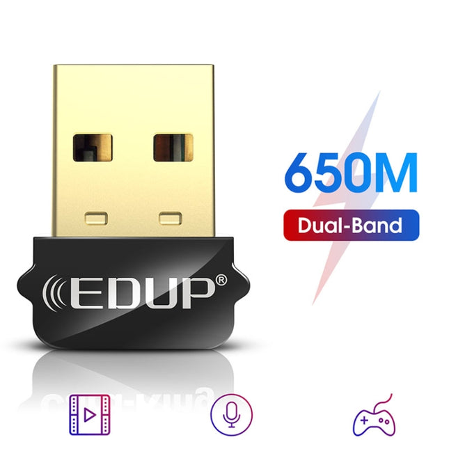 EDUP EP-AC1651 USB-WLAN-Adapter, 650 Mbit/s, Dualband, 5G/2,4 GHz, externe drahtlose Netzwerkkarte, WLAN-Dongle-Empfänger für Laptop, Windows, MacOS