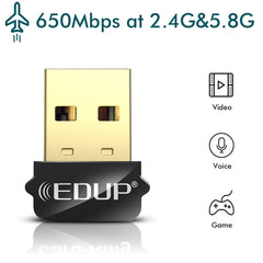 EDUP EP-AC1651 USB WIFI Adapter 650Mbps Dual Band 5G/2.4GHz External Wireless Network Card Wifi Dongle Receiver for Laptop Windows MacOS