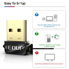 EDUP EP-AC1651 USB WIFI Adapter 650Mbps Dual Band 5G/2.4GHz External Wireless Network Card Wifi Dongle Receiver for Laptop Windows MacOS