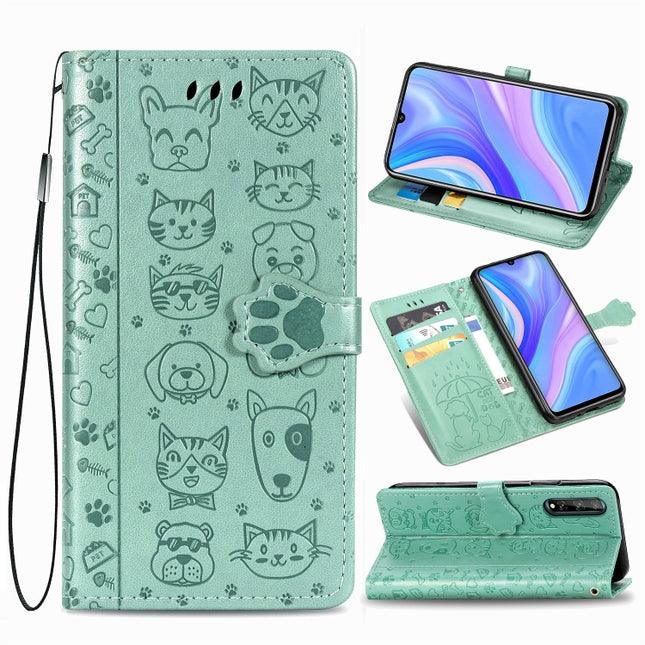 Lovely Cat and Dog Embossing Pattern Horizontal Flip Leather Case , with Holder & Card Slots & Wallet & Cartoon Clasp & Lanyard, For Huawei Y8P / Enjoy 10s, For OPPO A92 / A72 / A52