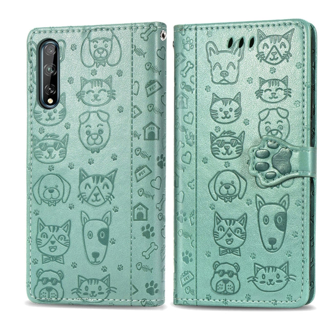 Lovely Cat and Dog Embossing Pattern Horizontal Flip Leather Case , with Holder & Card Slots & Wallet & Cartoon Clasp & Lanyard, For Huawei Y8P / Enjoy 10s, For OPPO A92 / A72 / A52