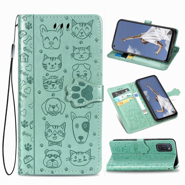 Lovely Cat and Dog Embossing Pattern Horizontal Flip Leather Case , with Holder & Card Slots & Wallet & Cartoon Clasp & Lanyard, For Huawei Y8P / Enjoy 10s, For OPPO A92 / A72 / A52