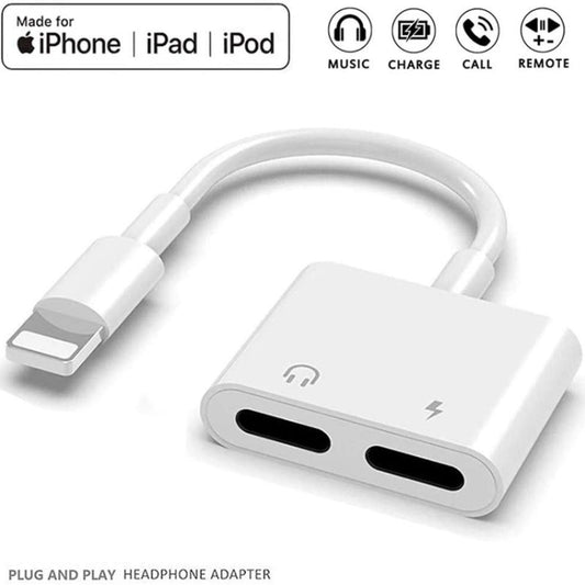 ZS-S1802 2 in 1 8 Pin Male to 8 Pin Charging + 8 Pin Audio Female Connector Earphone Adapter, Support Calls & Wire Control, Compatible with All IOS System