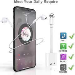 ZS-S1802 2 in 1 8 Pin Male to 8 Pin Charging + 8 Pin Audio Female Connector Earphone Adapter, Support Calls & Wire Control, Compatible with All IOS System