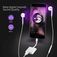 ZS-S1802 2 in 1 8 Pin Male to 8 Pin Charging + 8 Pin Audio Female Connector Earphone Adapter, Support Calls & Wire Control, Compatible with All IOS System