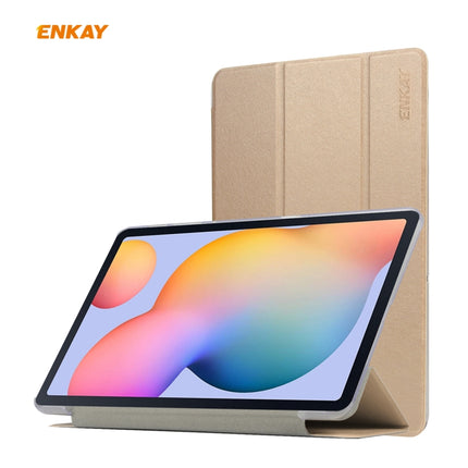 ENKAY ENK-8008 Three Folding Silk Texture PU Leather + PC Smart Case with Holder for Samsung Galaxy Tab S6 Lite P610 / P615