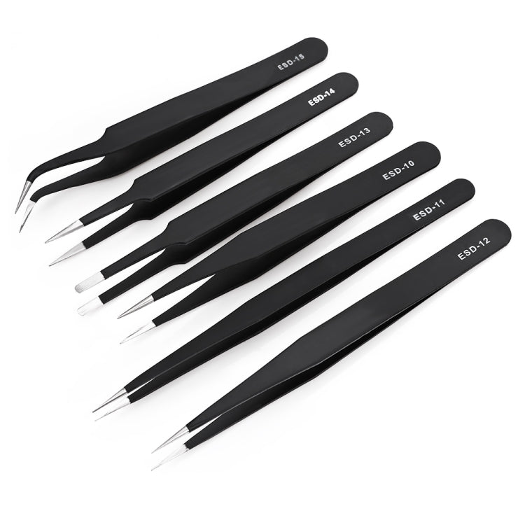 6 in 1 Stainless Steel Anti Static tweezers set, 6 in 1