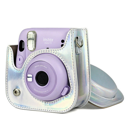Richwell Portable Aurora  PU Leather Camera Case Camera Bag with Shoulder Strap, Suitable for Fujifilm Instax Mini 11, Rose Pink, Silver, Purple