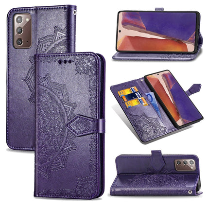 Mandala Flower Embossed Horizontal Flip Leather Case with Bracket / Card Slot / Wallet / Lanyard, For Galaxy Note20, For Galaxy Note20 Ultra