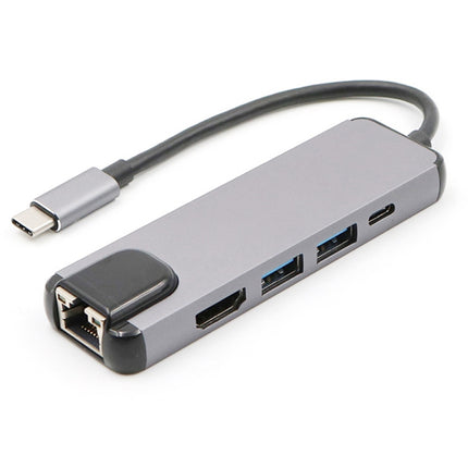 USB-C/Type-C to HD 4K HDMI + RJ45 + USB 3.0 + USB 2.0 + PD 5 in 1 HUB Converter, 5 in 1