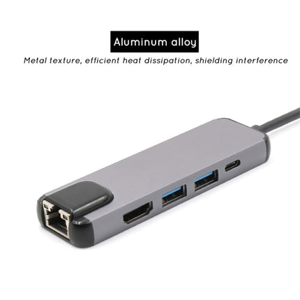 USB-C/Type-C to HD 4K HDMI + RJ45 + USB 3.0 + USB 2.0 + PD 5 in 1 HUB Converter, 5 in 1