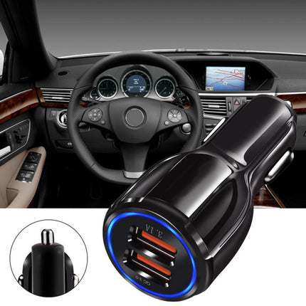 Qc3.0 Dual USB Car Charger + 8 Pin Fast Charging Line Car Charging Kit