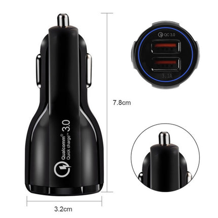 Qc3.0 Dual USB Car Charger + 8 Pin Fast Charging Line Car Charging Kit, 8 Pin (Black), 8 Pin (White)