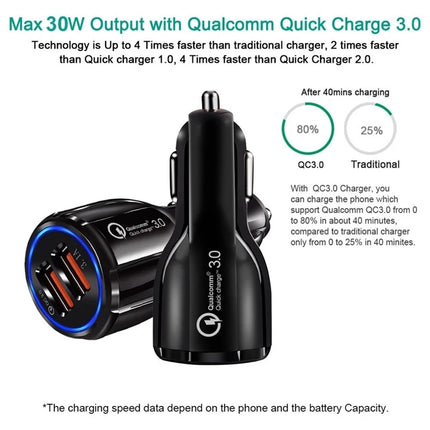 Qc3.0 Dual USB Car Charger + 8 Pin Fast Charging Line Car Charging Kit