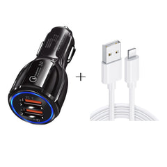 Qc3.0 Dual USB Car Charger + 8 Pin Fast Charging Line Car Charging Kit, 8 Pin (Black), 8 Pin (White)