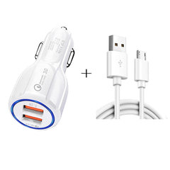 Qc3.0 Dual USB Car Charger + Micro USB Fast Charging Cable Car Charging Kit, Micro USB (White), Micro USB (Black)