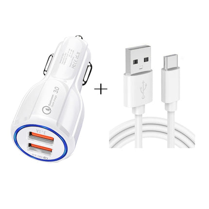 Qc3.0 Dual USB Car Charging + Type-C Fast Charging Cable Car Charging Kit