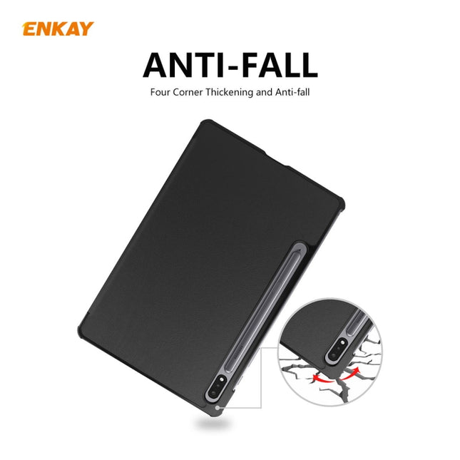 ENKAY ENK-8010 PU Leather + Plastic Smart Case with Three-folding Holder for Samsung Galaxy Tab S7 11.0 T870 / T875, For Galaxy Tab S8 / Galaxy Tab S7 11.0