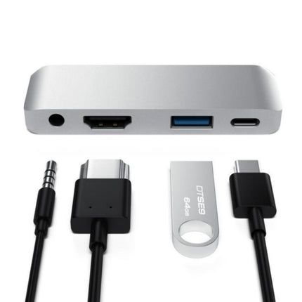 Adaptador HUB 4 en 1 Tipo-C/USB-C a HDMI + AUX + USB + PD Tipo-C/USB-C Base HD multifunción