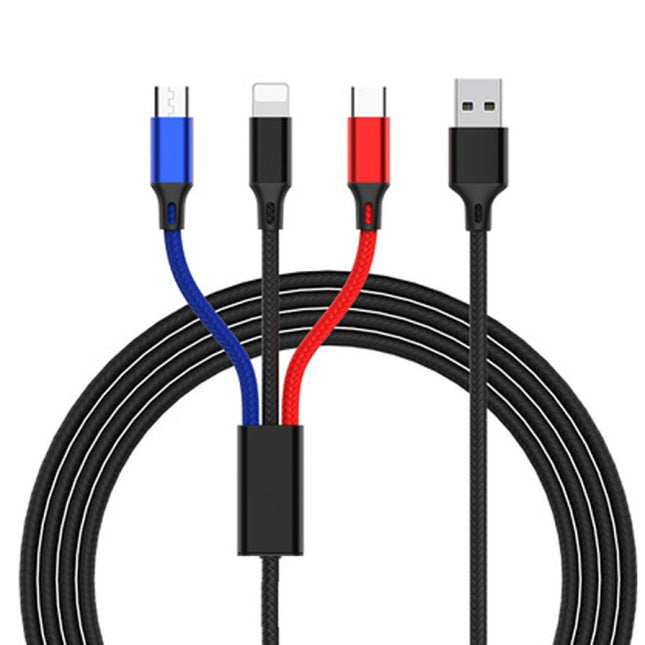 Cable de carga trenzado 3 en 1 USB a 8 pines + Tipo-C / USB-C + Micro USB, longitud del cable: 1,2 m